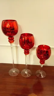 Candelabros Italy Antiguos En Cristal Rojo Precio X C/u