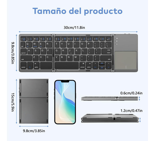 Teclado Bluetooth Plegable,teclado Inalámbrico Portátil