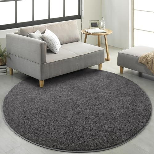 Alfombra Redonda Gris Oscuro 4x4 M Suave Y Cómoda
