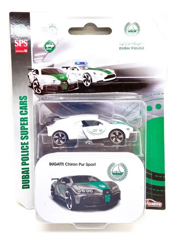 Miniatura Bugatti Chiron Dubai Police 1:60 1:64 Majorette Cor Branco