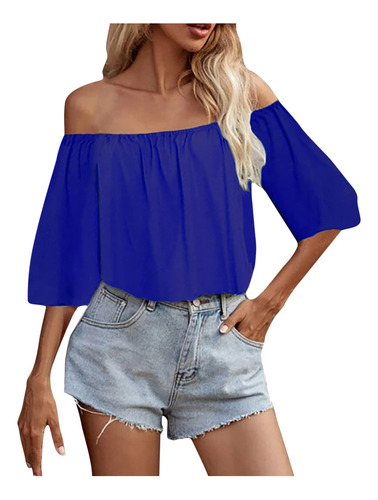 Blusa Verano Hombro Descubierto Para Mujer Manga Liso