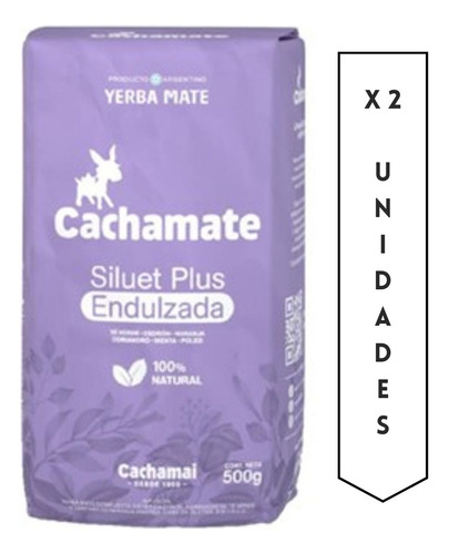 Yerba Mate Siluet Plus Endulzada  Cachamate 500 Grs X 2 Un.