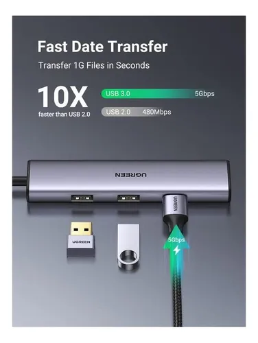 Hub Usb C De Aluminio Ugreen, Concentrador Usb C A Usb 3.0 4
