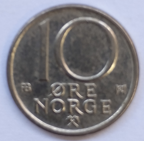 Moneda Noruega - 10 Ore - Año 1974 - Monograma Coronado