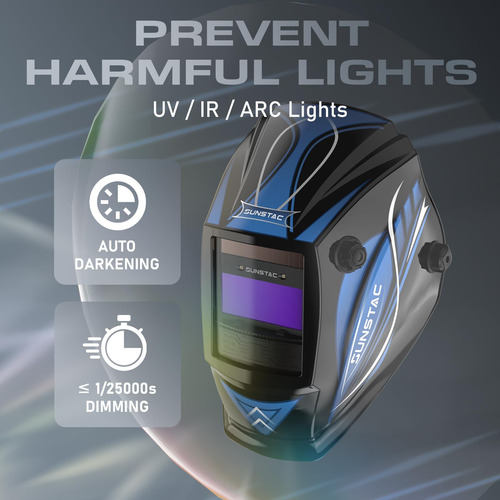 Casco De Soldadura Automático Marca Sin Especificar Modelo 4 D. Patrón Azul Diseño Tamaño Del Casco
