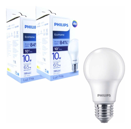 Pack 2 Ampolletas Led Philips 10w E27 Luz Fría O Cálida