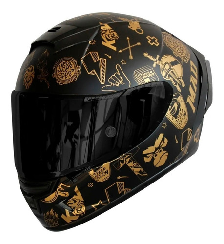 Imagen 2 de 7 de Casco Para Moto Kov Aircut Smash Oro Negro Mica Humo