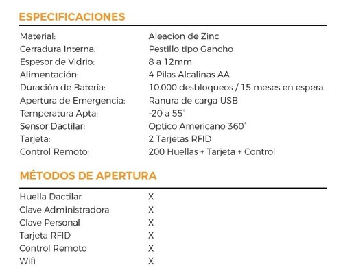 Cerradura Electronica Puerta Vidrio Blindex - Con App Huella