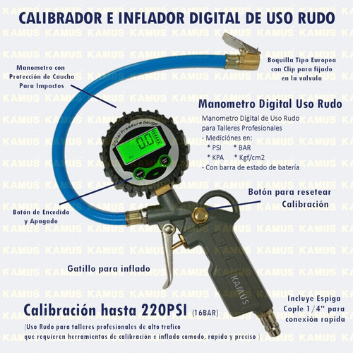 Calibrador E Inflador D Aire 250 Psi Llantas Lcd Digital