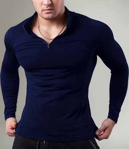 Playera Licra Deportiva Compresión Cuello Ruso Con Cierre 64