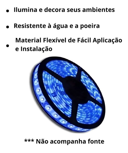 Fita Led Sem Fonte Qualidade Azul 5 Metros Decoração Azul