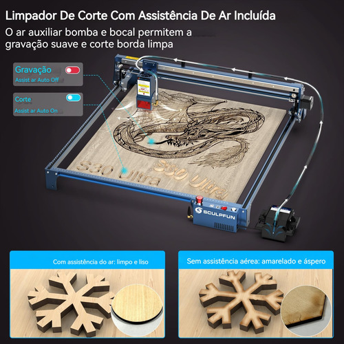 Máquina De Corte Laser Sculpfun S30 Ultra 22w C/ Ar + Rolo