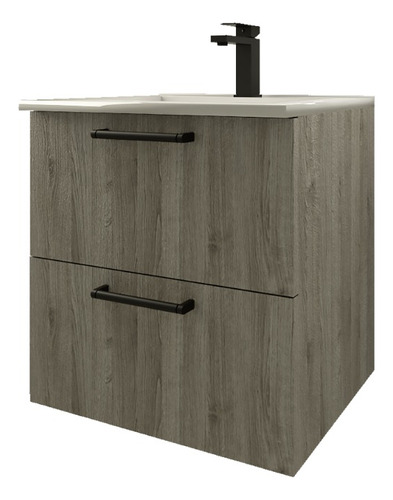 Mueble De Baño Mdf 18mm 60cm Madera Gris + Bacha De Loza 