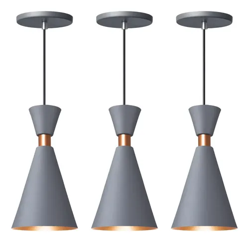 Kit 3 Luminária Pendente Mini Pequim 24cm Balcão Bancada Cor Cinza 24 Cm Iluminar Ambiente