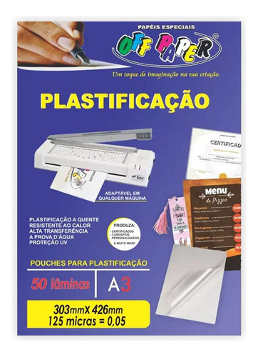 Plásticos Para Plastificação A3 50und 303x426mm Off Paper