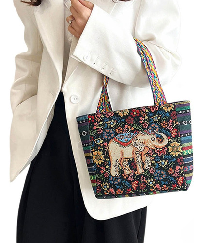 Bolso Estilo Étnico Retro Para Mujer Con Bordado De Elefante