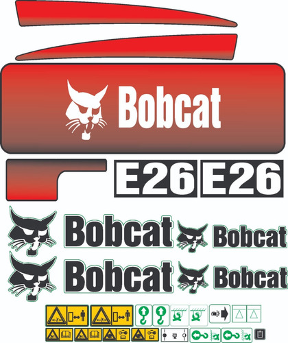 Kit  Etiquetas Faixas Adesivo Mini Escavadeira Bobcat E26