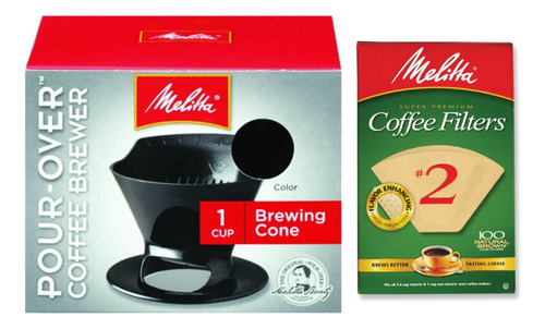 Melitta Pour Over Coffee Cone Brewer & # 2 Filter Natural B.