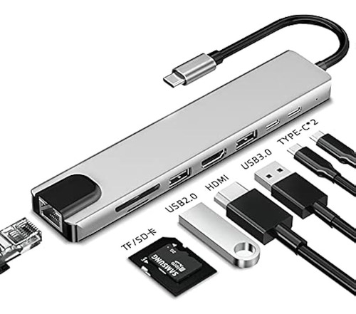 Adaptador Usb C Hub Para Mac Y Pc 8 En 1 Usb C - Hdmi - Red