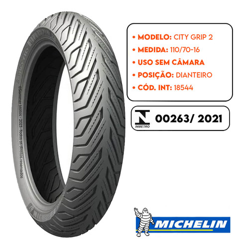 Pneu Dianteiro 110-70-16 City Grip 2 Sem Câmaras Michelin