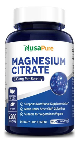 Citrato De Magnesio 833mg 200 Capsulas Americano 