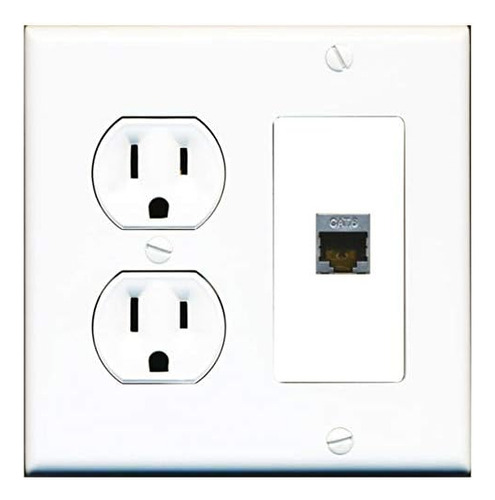 15 Amp Round Power Outlet 1 Port Cat6 Shielded Ethernet...