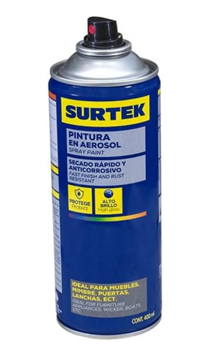 Pintura Aerosol 400ml Color Negro Brillante Surtek