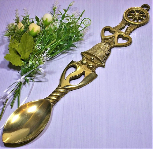 Antigua Cuchara Inglesa  Love Spoon  De Bronce 40cm 