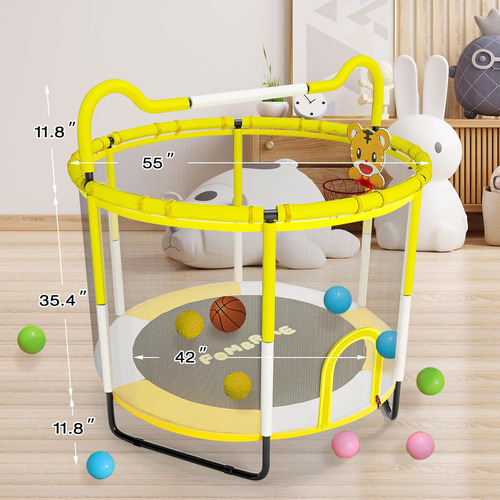 Trampolín Para Niños De 114 Cm Con Red Y Aro De Baloncesto