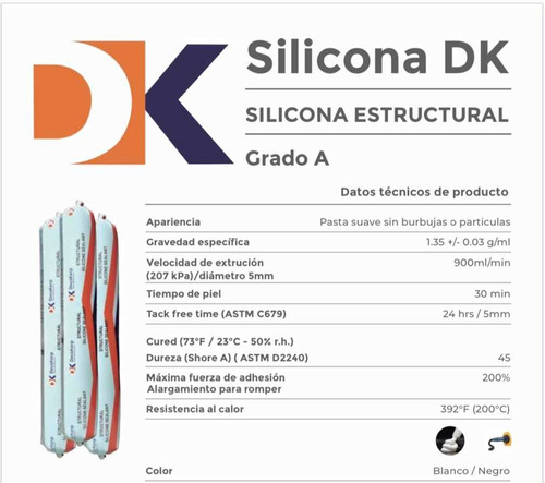 Silicona Estructural Dk Caja 20 Unidades Negro Blanco 600 Ml