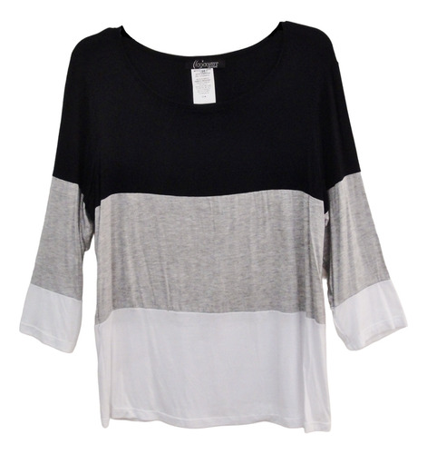Playera Casual Bloques Combinados, Manga 3/4, Talla Extra