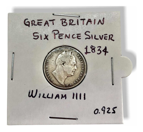 Moneda De Plata Gran Bretaña De 6 Pence Año 1834 William Iv (Usado)