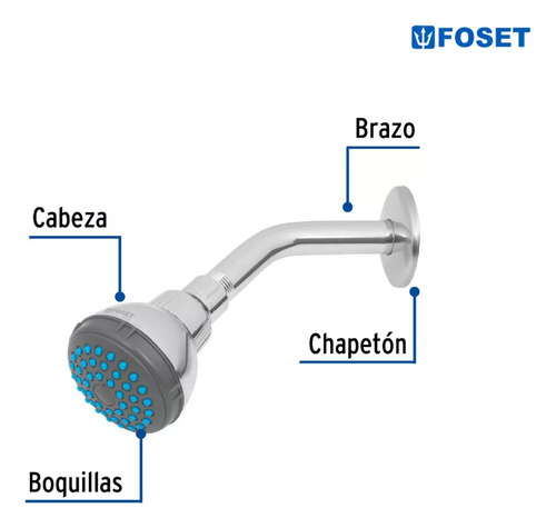 Regadera Redonda 2-1/2 Brazo Y Chapetón De Acero, Basic Fos