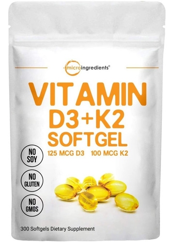 Vitamina D3 5000 Iu + K2 Capsulas Blandas 300caps De Eeuu