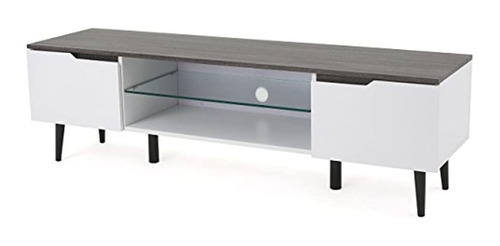 Mueble Para Tv Con Estantes De Madera Color Blanco Y Gris.