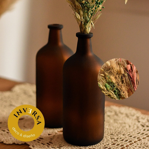 Imagen 2 de 5 de Kit Florero Vidrio + Ramo Flores Secas Deco Regalo Living