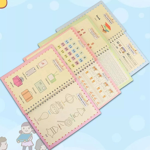 Kit 4 Cuadernos Mágicos P/ Aprendizaje Y Escritura Infantil