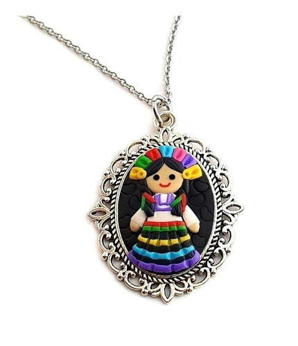 Collar Dije Muñeca María Lele Tradicional Mexicana  Fimofemi