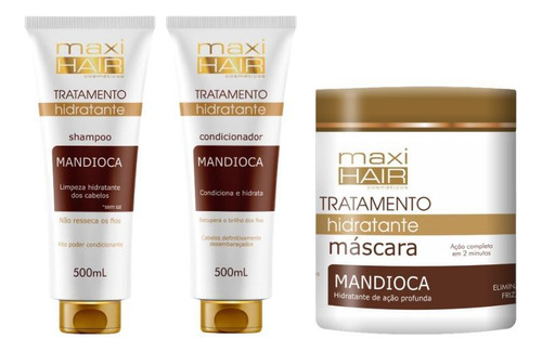 Kit Mandioca Trat Hidratante Maxihair 500ml Shamp+cond+masc