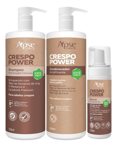 Kit Apse Crespos Power Shampoo, Condicionador E Mousse