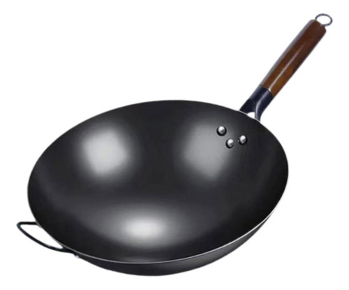 Wok Pan Wok Chino Con Mango De Madera 34 Cm Con Oreja