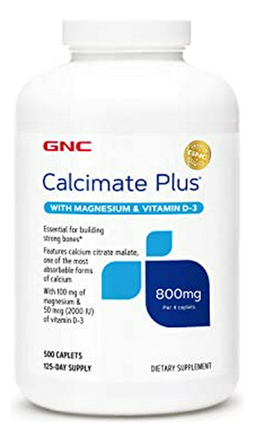 Suplemento Mineral De Cal Gnc Calcimate Plus 800 Mg, 500 Cáp