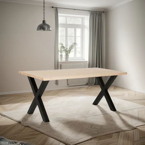 Mesa Comedor Rectangular En Roble Macizo Y La Base Metálica