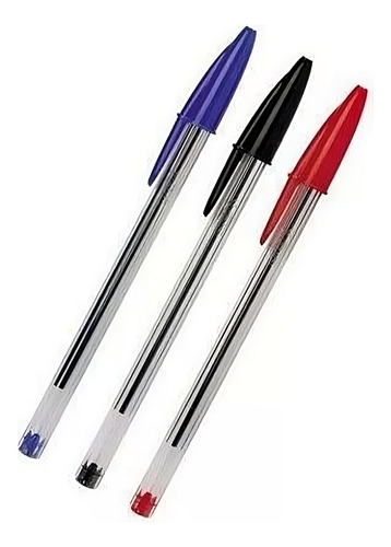 Kit Com 3 Canetas 1.0 Cristal Bic 1 Azul 1 Preta 1 Vermelha