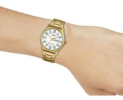Reloj Casio Modelo Mtp-v006 Metal Dorado Carátula Blanca