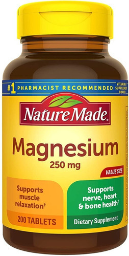 Magnesio 250 Mg Nature Made 200 Tabletas Sabor Neutro