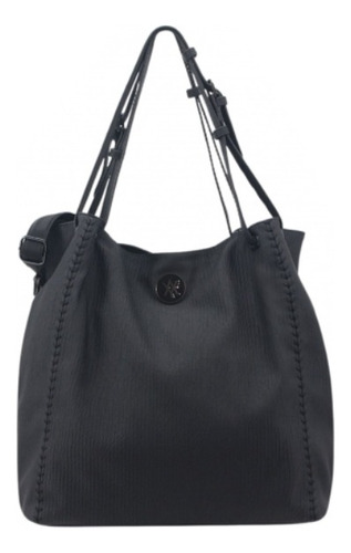 Cartera Bolso Mujer Amayra Estilo Tote Bag Amplio Moderno Negro Modelo 2 Engomada Diseño Texturado Color Negro A Tono