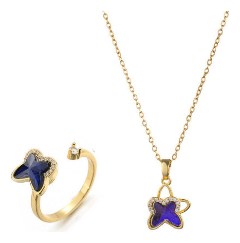 Mariposa Conjunto Joyas Collar Anillo Giratorio Para Mujer