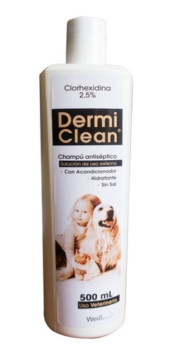 Dermiclean Shampoo Clorhexidina 2,5% Perros Y Gatos X 500 Ml