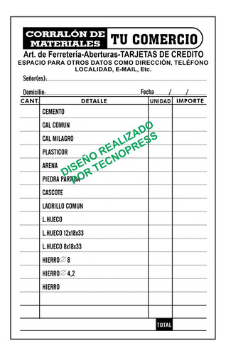 Comanda Personalizada Resto Café Bar 40 Block 100 Hojas C/u.
